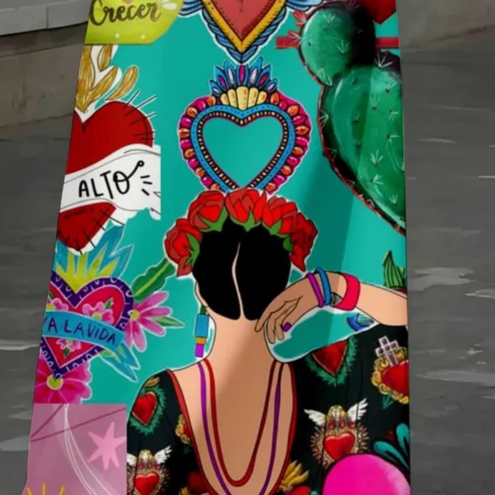 Women’s Colorful Frida-Print Maxi Skirt — Teal Multi NWOT no belt